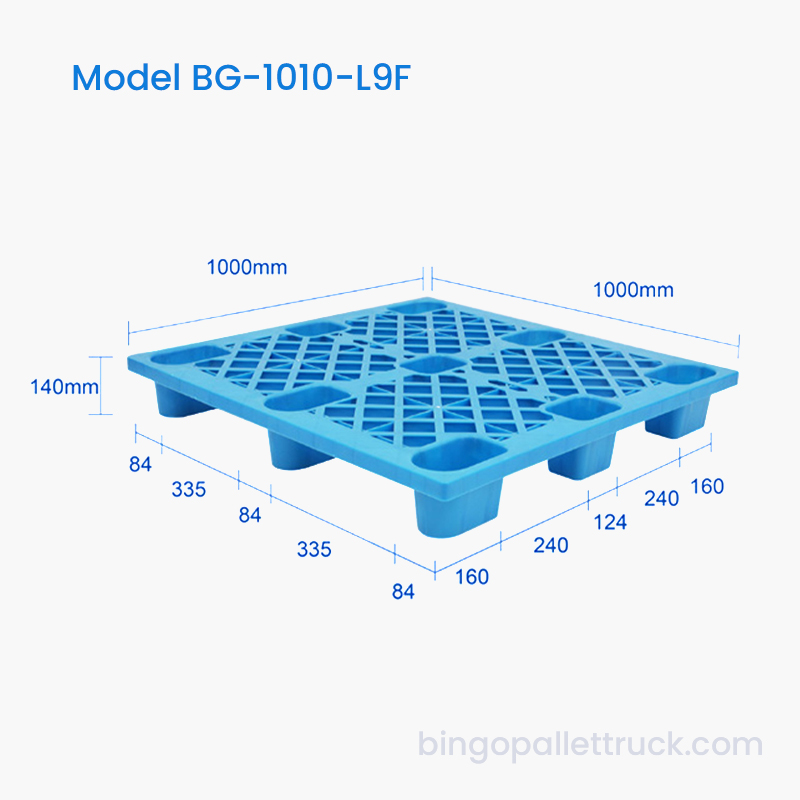 Pallet Plastik Ringan HDPE 1000x1000mm Entri 4 Arah untuk Forklift