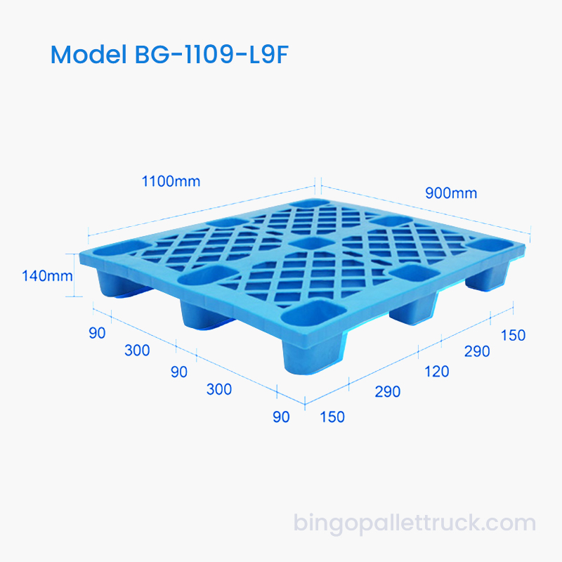 Pallet Plastik HDPE Sembilan Kaki Tugas Ringan Tahan Lama 1100×900mm untuk Penanganan Material