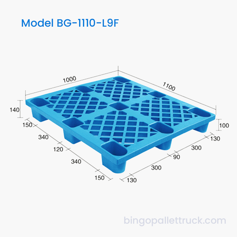 Palet Plastik 9 Kaki Satu Sisi 1100x1000mm untuk Operasi Rantai Dingin dan Logistik