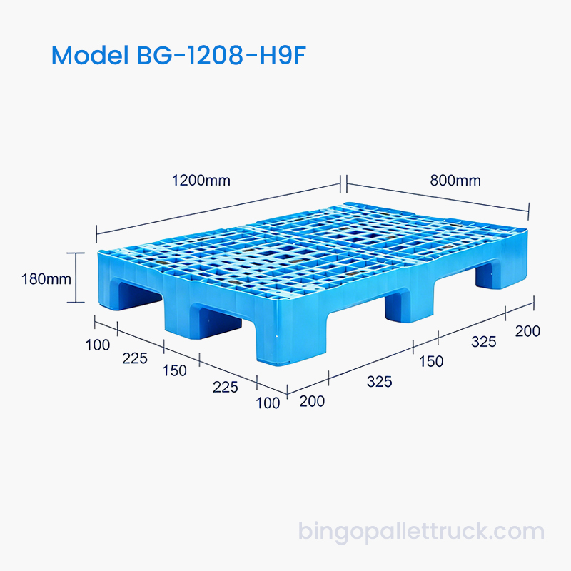 Palet Plastik HDPE 9 Kaki Tugas Berat 1200x800mm untuk Logistik