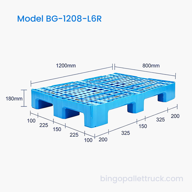 Palet Plastik Enam Pelari Bertulang 1200x800mm untuk Gudang