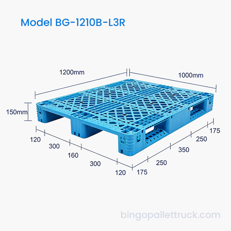 Pallet Plastik 1200x1000mm dengan Tulangan Baja untuk Gudang