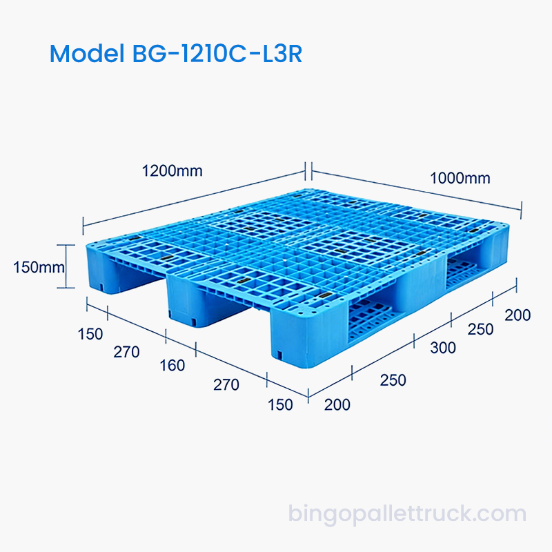 Palet Plastik 1200x1000mm dengan Pelari Bertulang untuk Beban Ringan Berat