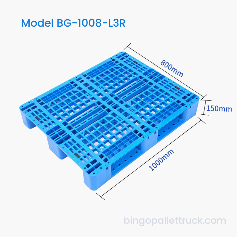 Pallet Plastik HDPE 3 Pelari 1000×800mm untuk Rak Gudang