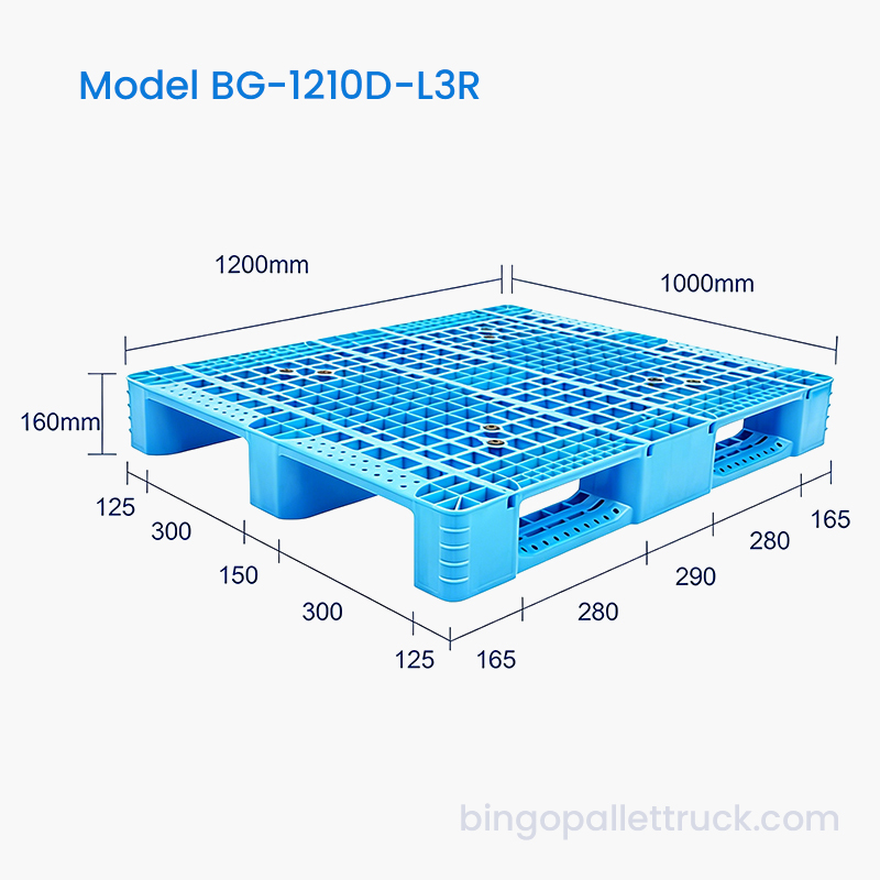 Palet Plastik Bertulang Baja Pelari 1200x1000mm 3 Pelari