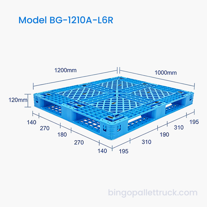 Palet Plastik Enam Pelari 1200x1000mm untuk Penggunaan Logistik