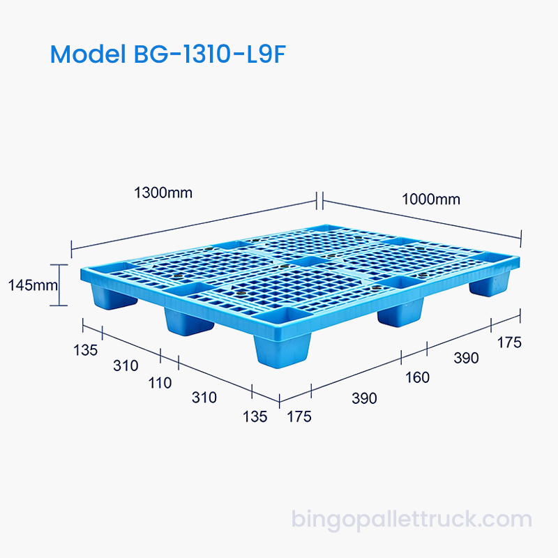 Palet Plastik Tugas Ringan 9 Kaki 1300x1000mm Kekuatan Tinggi untuk Logistik