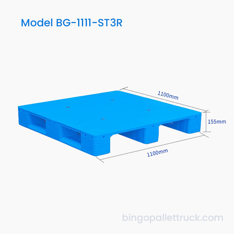 Palet Plastik 3 Pelari Atas Padat 1100×1100mm
