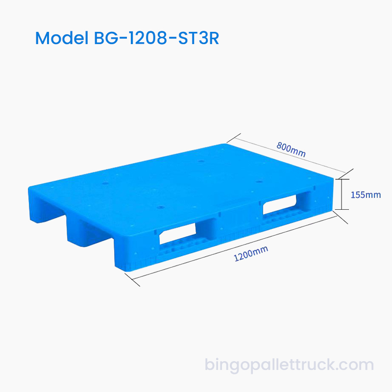 Palet Plastik 3 Pelari Solid Top 1200×800mm untuk Gudang