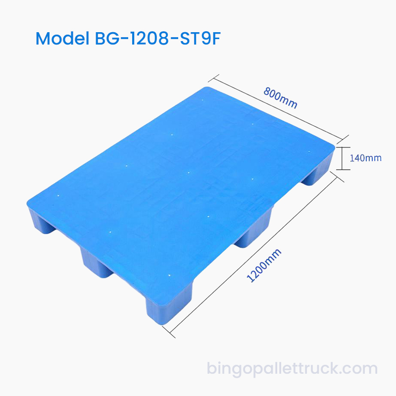Palet Plastik 9 Kaki Atas Padat 1200x800mm yang dapat didaur ulang untuk Logistik