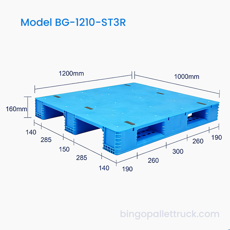 Palet Plastik 3 Pelari Solid Top 1200×1000mm untuk Penggunaan Gudang Penyimpanan Dingin