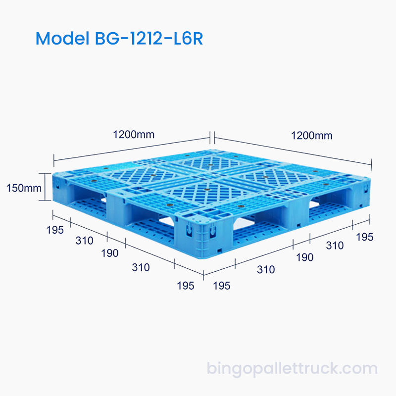 Palet Plastik Enam Pelari 1200x1200mm dengan Basis yang Diperkuat untuk Beban Berat