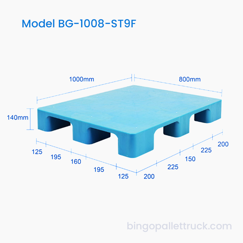 Palet Plastik Sembilan Kaki Atas Padat Tugas Ringan 1000×800mm