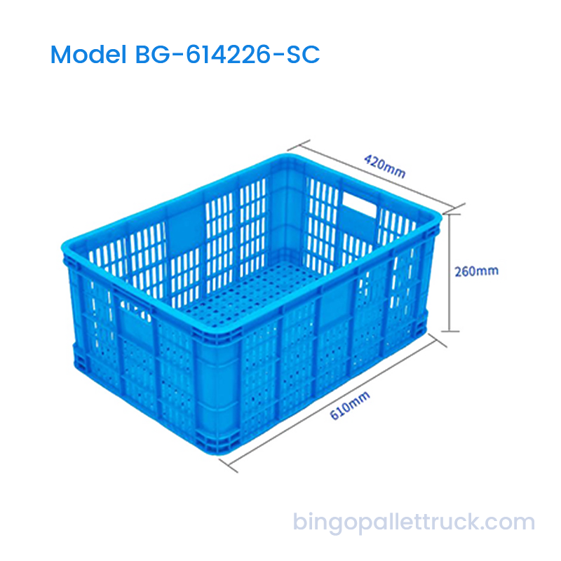Keranjang HDPE Peti Plastik Stackable 56L untuk Distribusi Produk Pasar Grosir