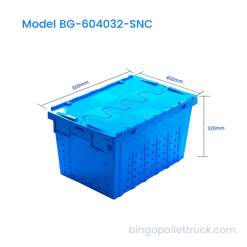 Peti Stackable dan Nestable Berlubang Bulat 63L dengan Tutup