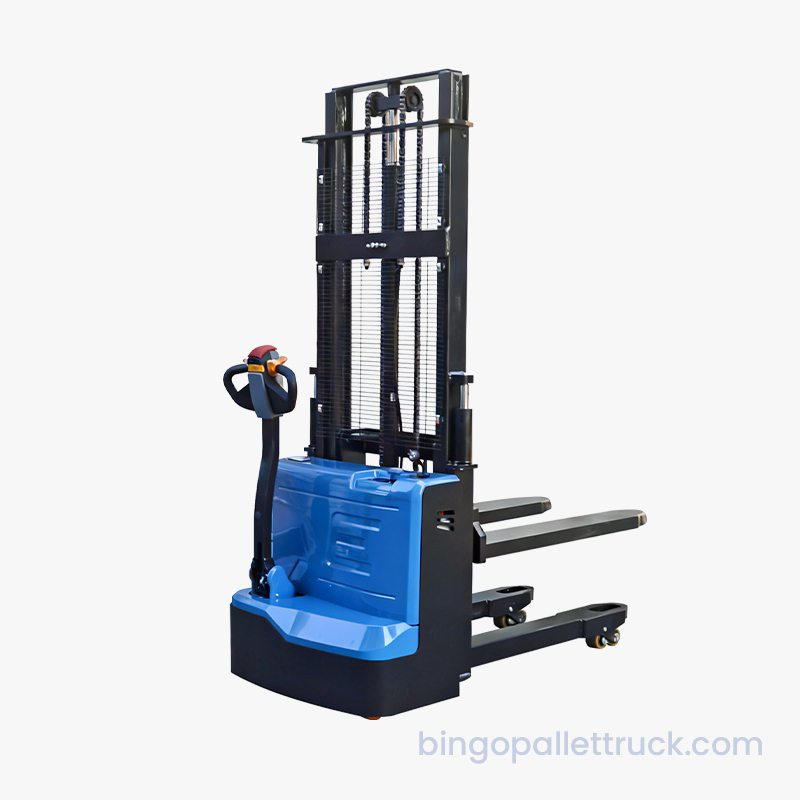 Stacker Pallet Walkie Elektrik Angkat Ganda 1500kg untuk Penumpukan Pallet Stabil