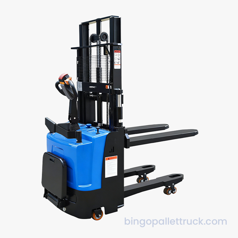 Stacker Pallet Stand-on Elektrik Angkat Ganda 1500kg untuk Penumpukan Pallet yang Efisien
